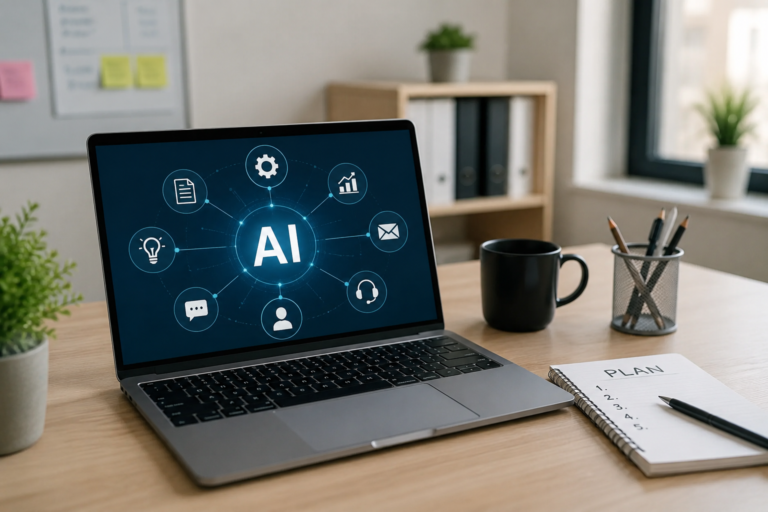 10 Ways Small Businesses Can Use AI To Save Time And Work Smarter Small business owner using AI to save time and work smarter