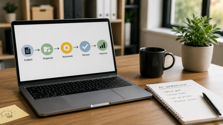 How Small Businesses Can Build a Practical AI Workflow Without Making Work More Complicated Small business using AI workflow to automate tasks and save time